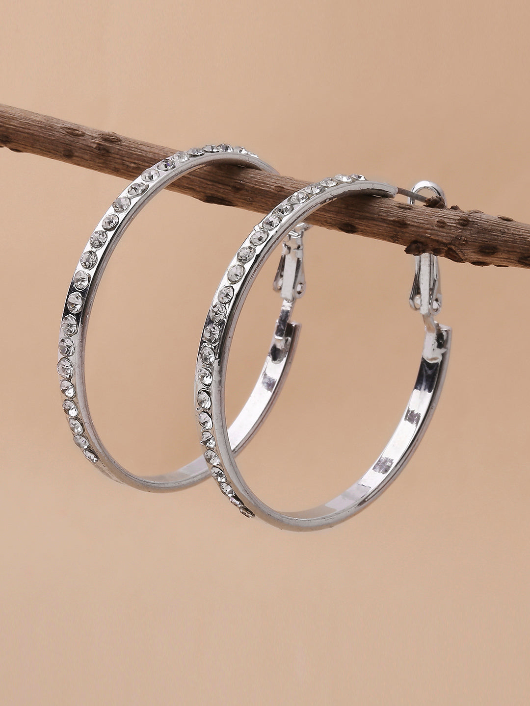 Silver Diamond Hoop Earrings
