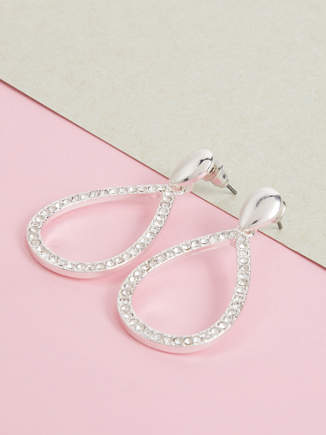 Silver Diamond Drop Earrings 
