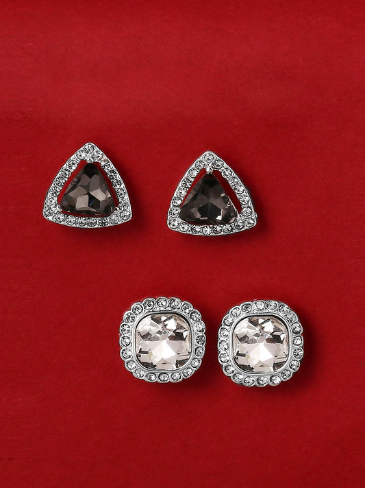 Silver Stud Earrings Set. Elegant and fancy. 
