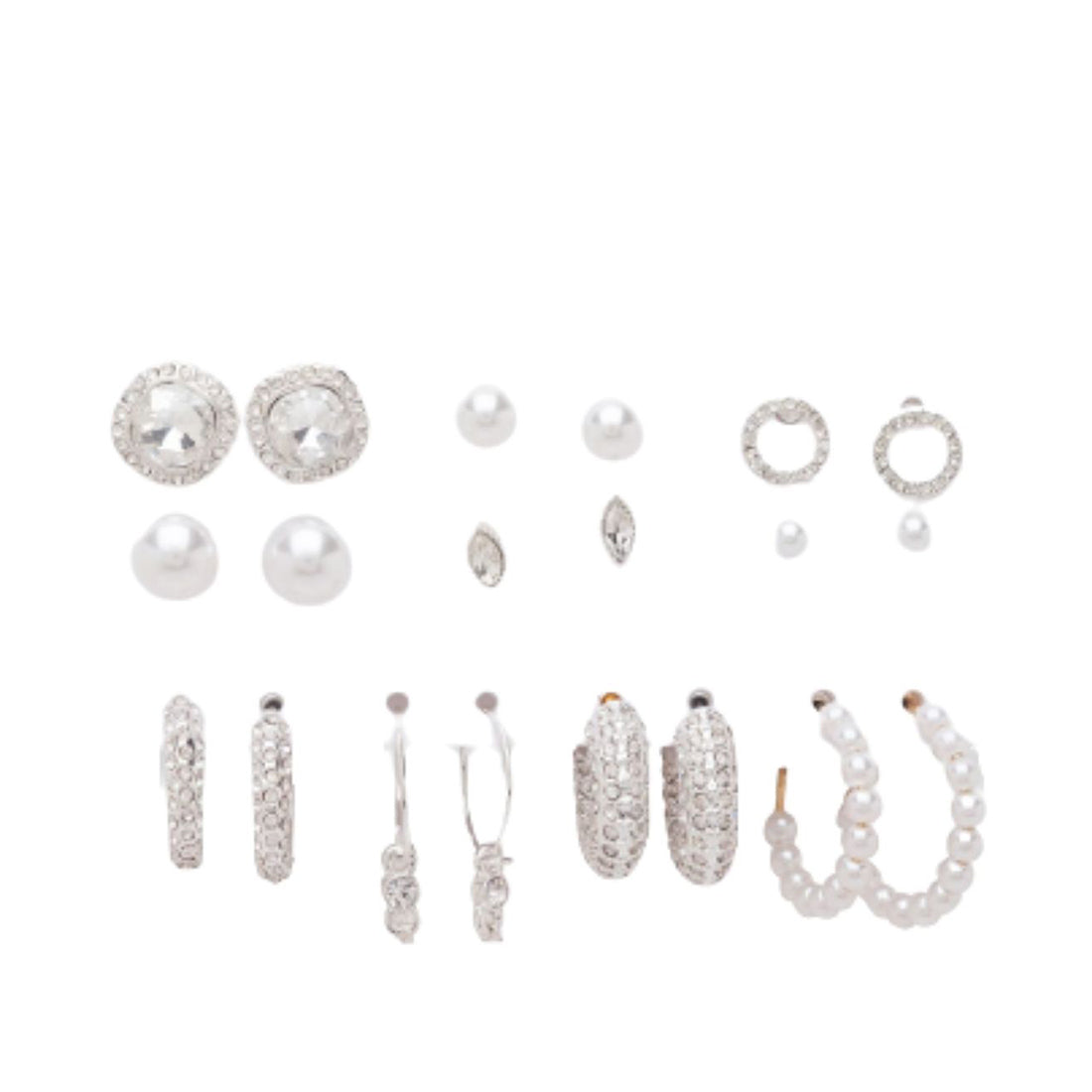 Silver and Pearl Earrings Set